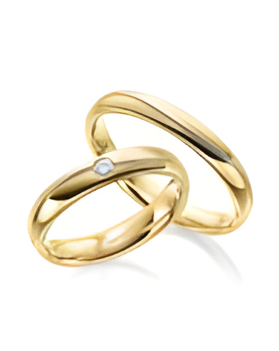 Anillos de boda en oro amarillo con una lénea redondeada y un diamante - Wedding bands - 




