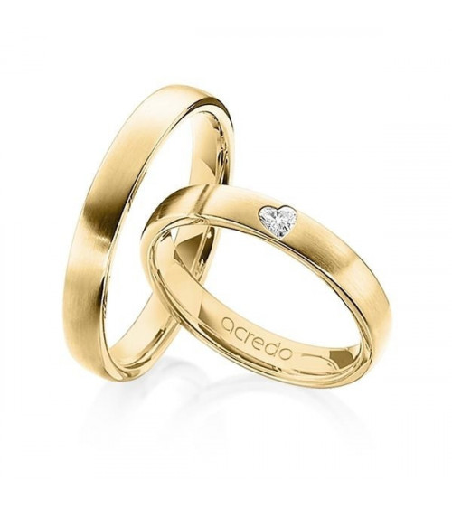 Anillos de boda en oro de 14 o 18K con un diamante corazón en mate - Alianzas de boda - 

