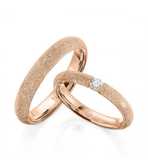 Alianzas de boda de oro rosa con acabado glamour y un diamante - Alianzas de boda - 


