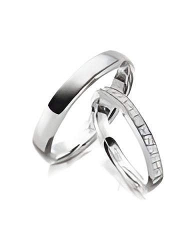 Pareja de anillos de boda brillantes en Platino con media corona de diamantes - Alianzas de boda - 

