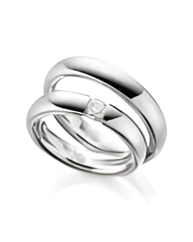 Alianzas de media caña en Platino con un diamante talla brillante - Alianzas de boda - 

