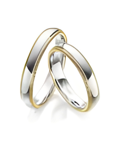 Anillos de boda en oro blanco y oro amarillo con junta de esferas laterales. - Alianzas de boda - 