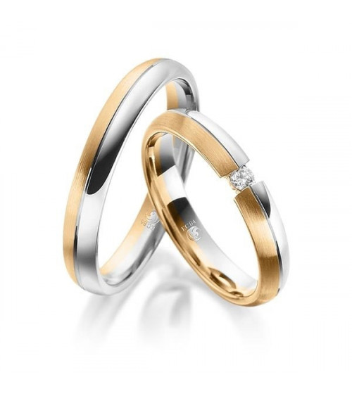 Alianzas de boda en dos colores con acabado mate y pulido y un diamante - Alianzas de boda - 


