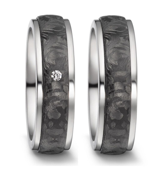 Anillos en titanio y carbono con un diamante pequeño - Alianzas de boda - 

