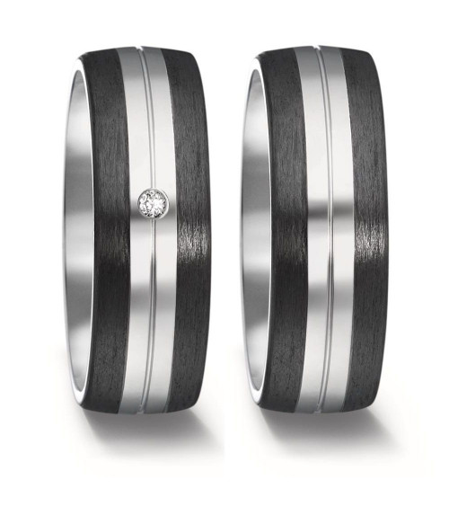Alianzas de boda en titanio y carbono un diamante. - Alianzas de boda - 




