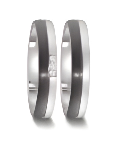 Alianzas de matrimonio de titanio y fibras de carbono con 3 diamantes - Alianzas de boda - 

