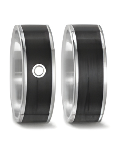 Originales Alianzas de matrimonio de carbono y titanio con un diamante talla brillante - Alianzas de boda - 

