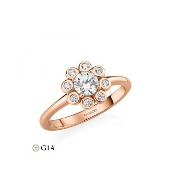 Anillo en oro amarillo con diamante central 0,40 ct. + corona de 30 diamantes. Rubin - 1 Anillo en oro amarillo con diamante central 0,40 ct. + corona de 30 diamantes. Rubin - 1