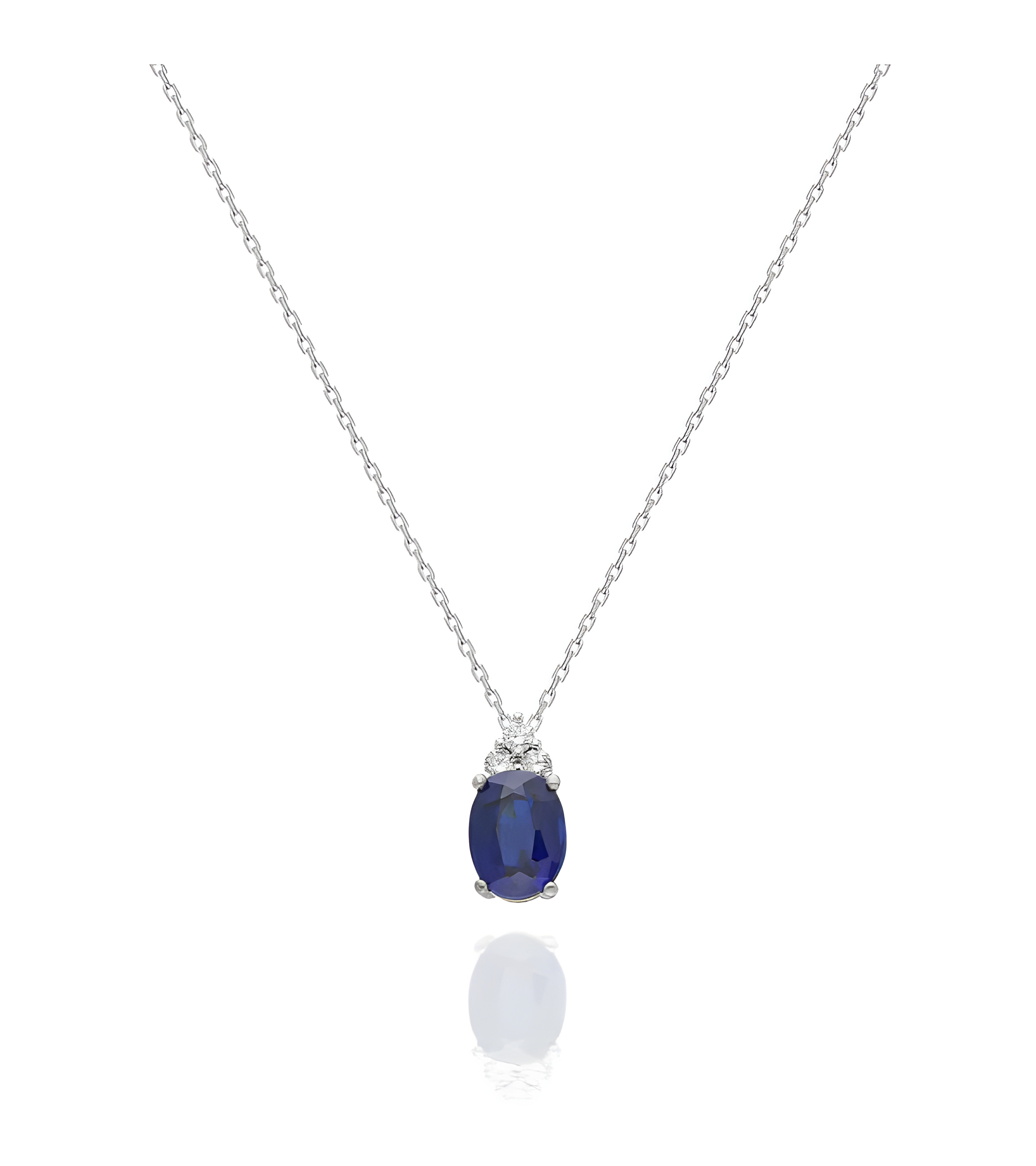 Collar Ovale 1,92 | Diamantes y zafiros - Joyeria - Collar de oro blanco de primera ley con diamantes y un zafiro
