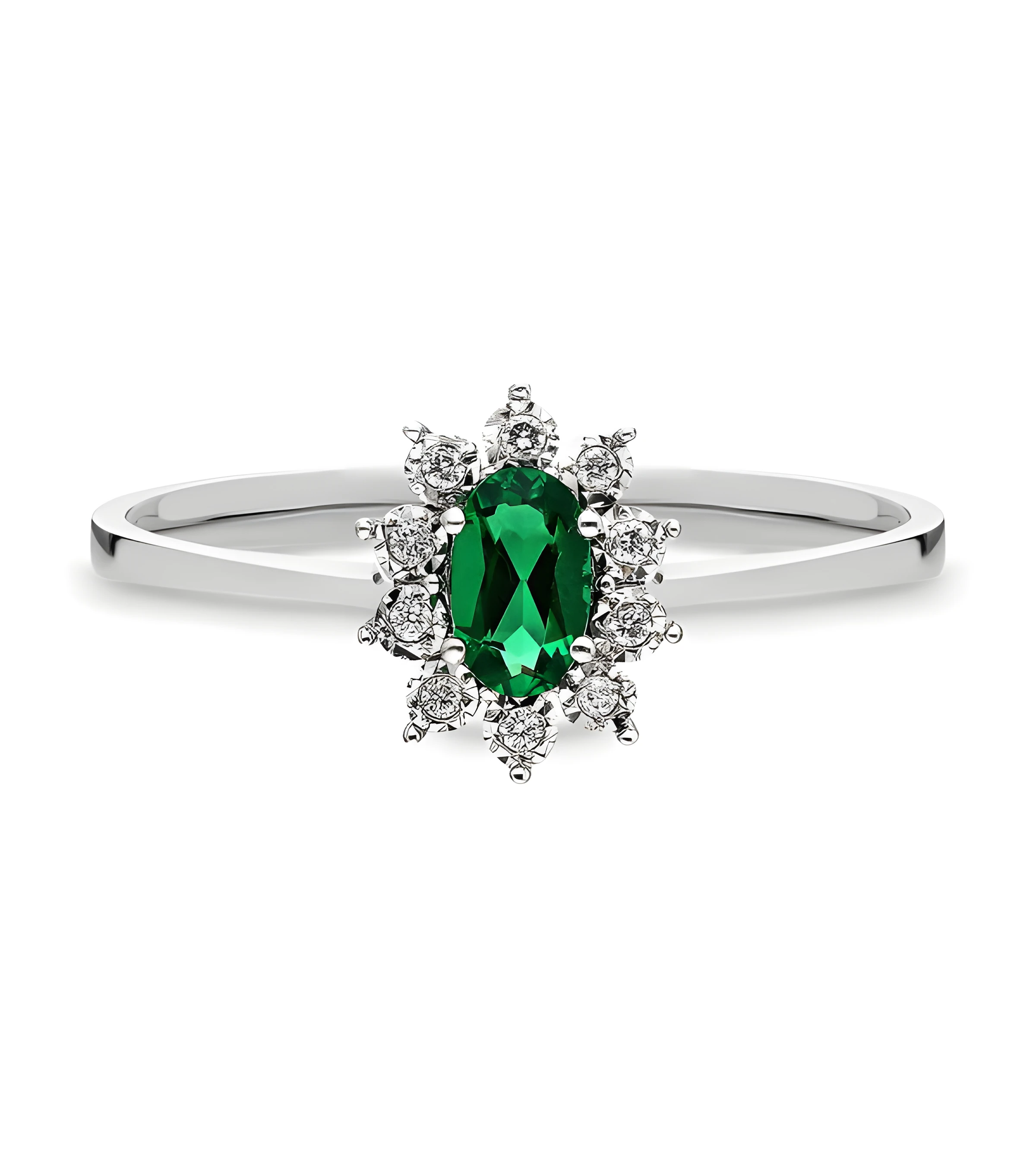 Anillo de oro con una esmeralda oval y diamantes | Staring