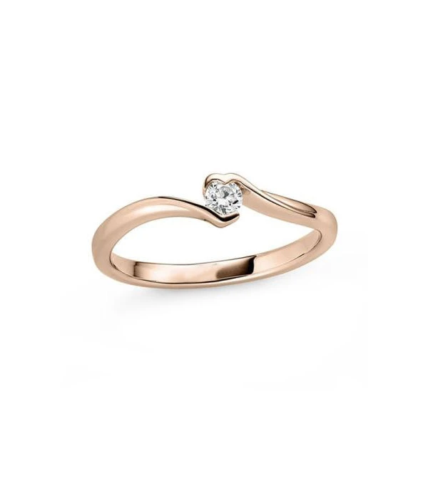 Original anillo de compromiso de oro rosa con diamante natural ético