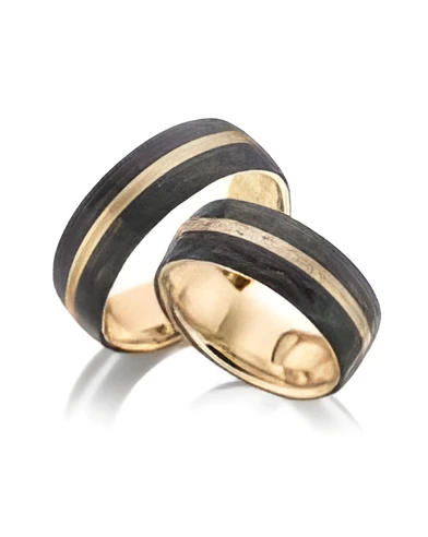 Anillos únicos para la boda de oro rosa y carbono negro con diamantes