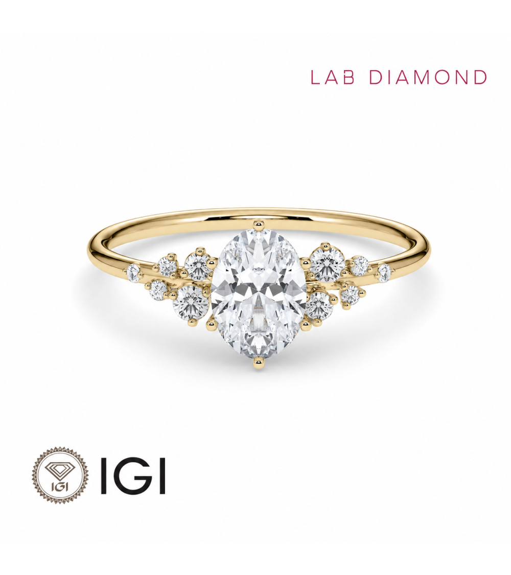 Anillo de compromiso con diamante oval de laboratorio en oro amarillo de 18K en Murcia | Staring