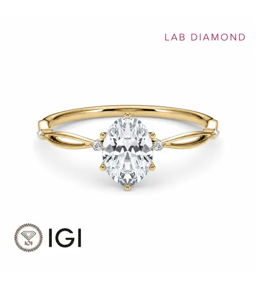 Leaf Oval Lab-Grown Diamond Engagement Ring in 18K Yellow Gold | Staring