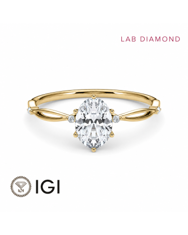 Leaf Oval Lab-Grown Diamond Engagement Ring in 18K Yellow Gold | Staring
