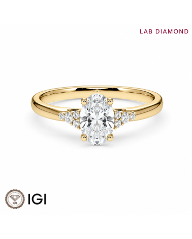 Anell de compromís amb diamant oval de laboratori en or groc de 18 quirats | Staring