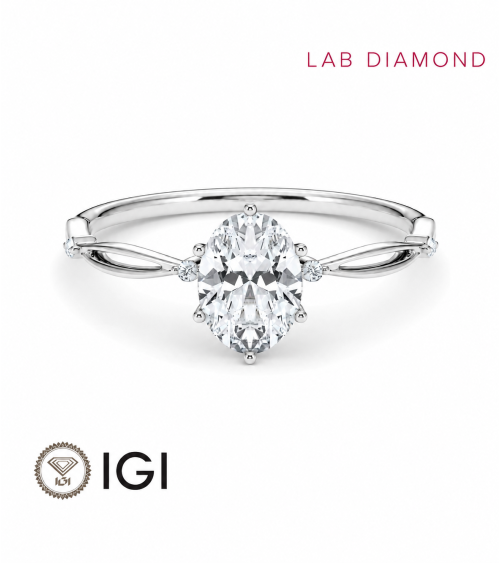 Anillo de compromiso hojas con diamante oval de laboratorio en Madrid | Staring