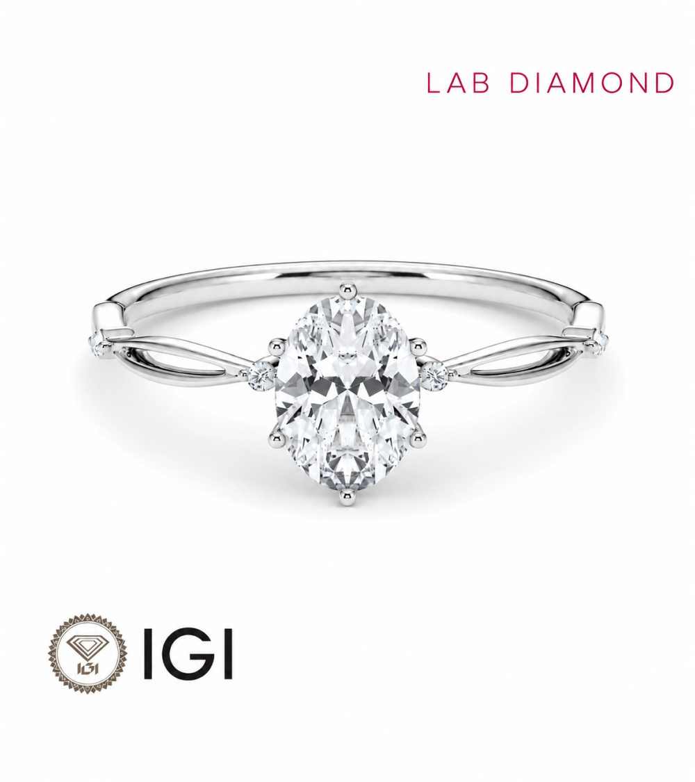 Artistic Oval Lab-Grown Diamond Engagement Ring in 18K Yellow Gold | Staring