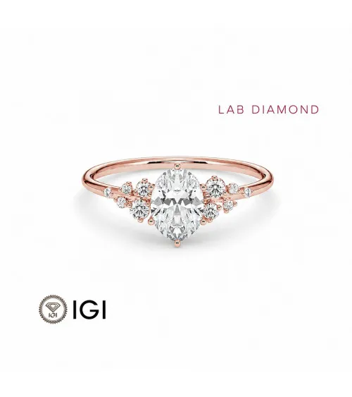 Anell de compromís amb diamant oval de laboratori en or rosa de 18 quirats | Staring