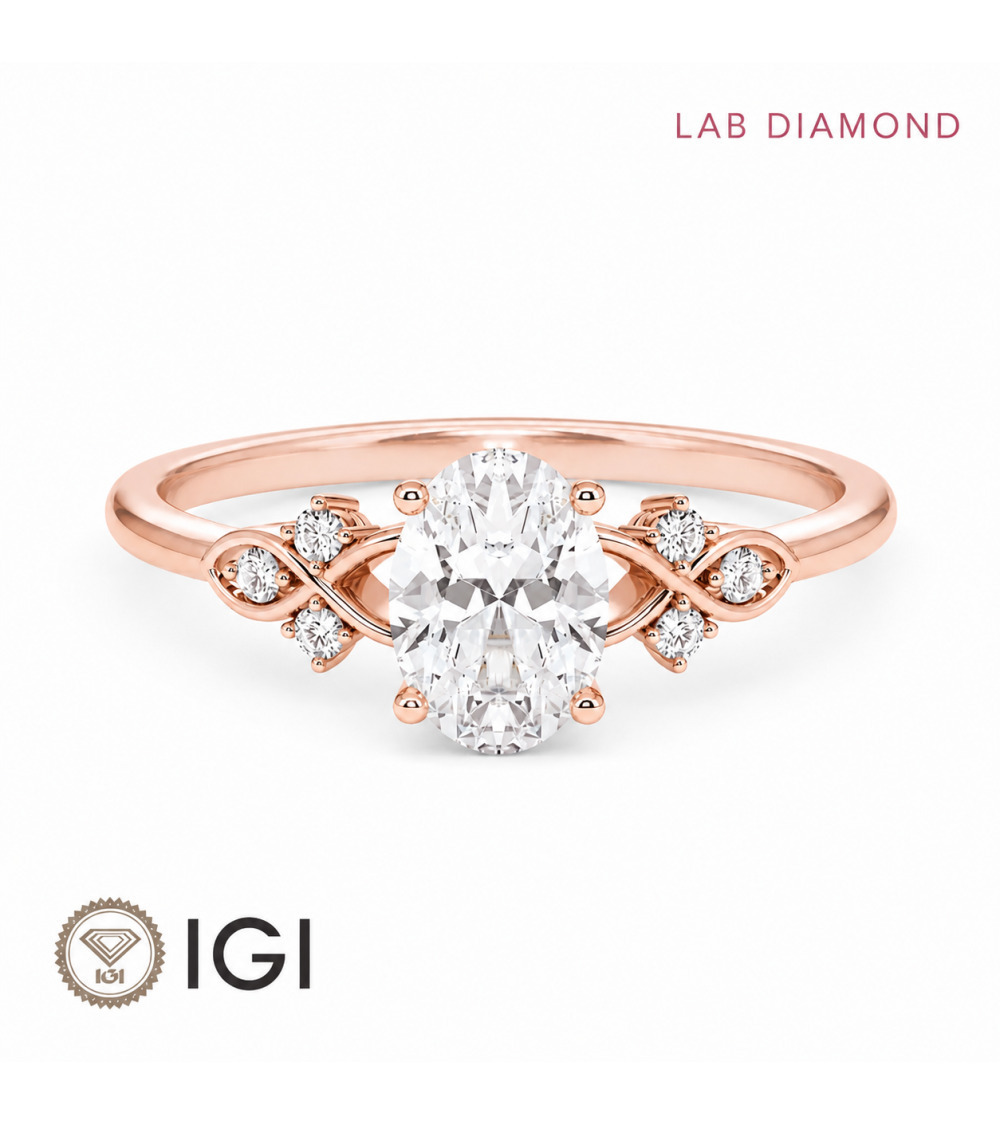 Oval Lab-Grown Diamond Engagement Ring | IGI Certified | 18K Gold| Staring