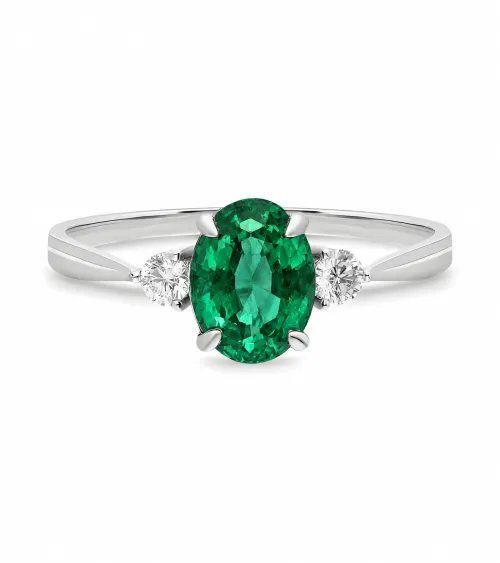 Anillo con esmeralda y diamantes en oro blanco o platino | Staring