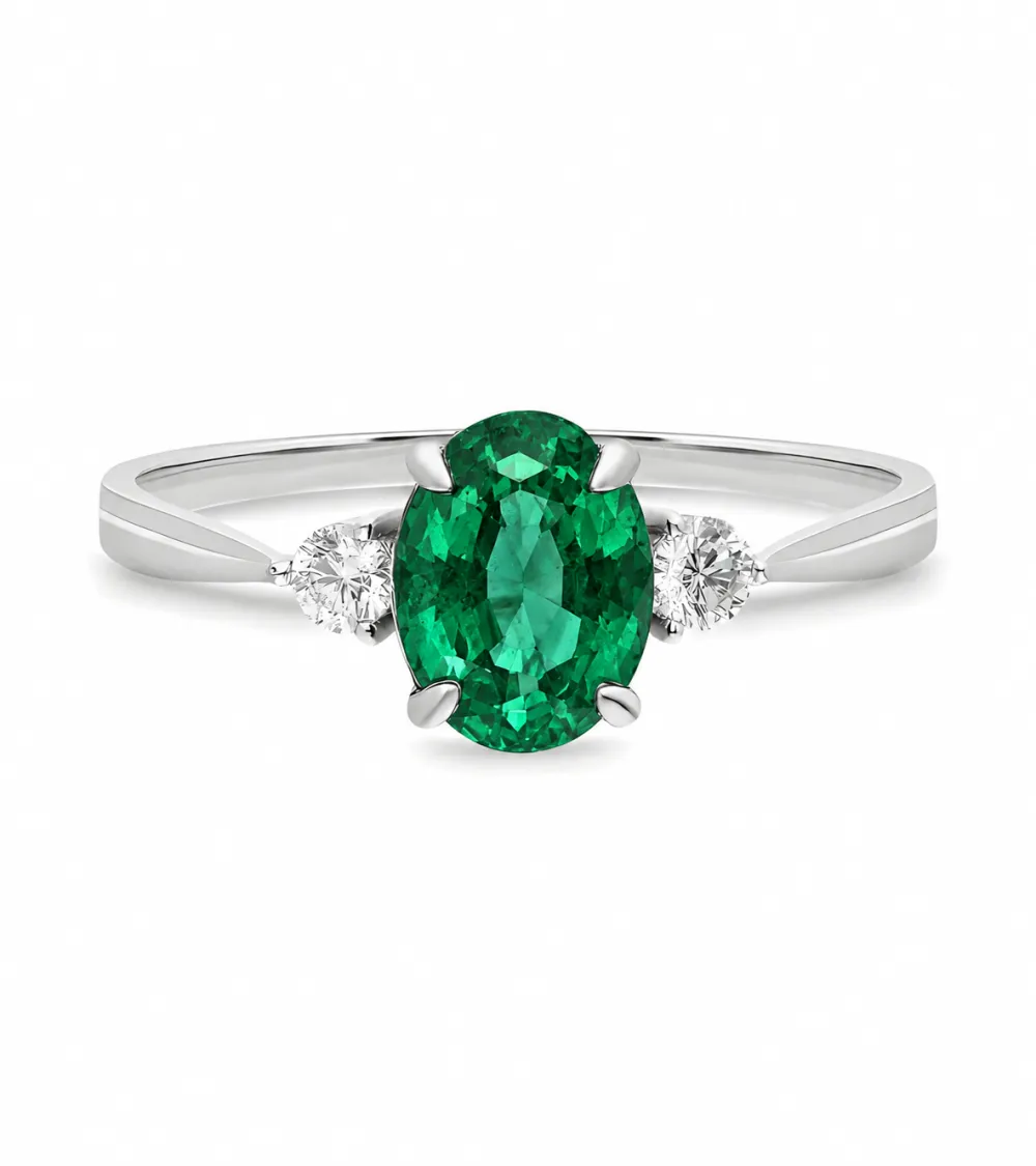 Emerald & Diamond Ring in White Gold or Platinum