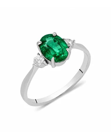 Anillo con esmeralda y diamantes en oro blanco o platino | Staring