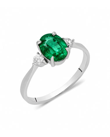 Emerald & Diamond Ring in White Gold or Platinum