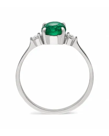 Anell amb maragda i diamants en or blanc o platí