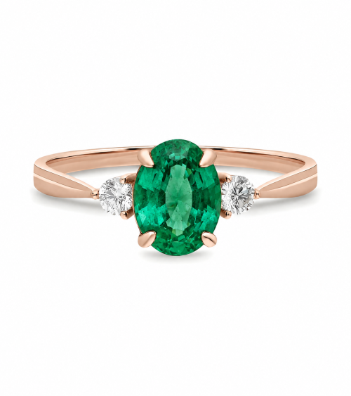 Anillo de pedida en oro rosa con esmeralda y diamantes | Staring