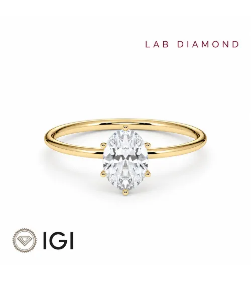 Anell de compromís d’or groc amb diamant oval de laboratori |Staring