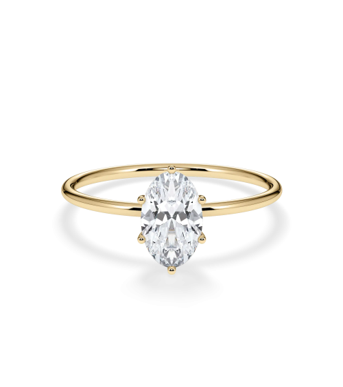 Anell de compromís d’or groc amb diamant oval de laboratori |Staring