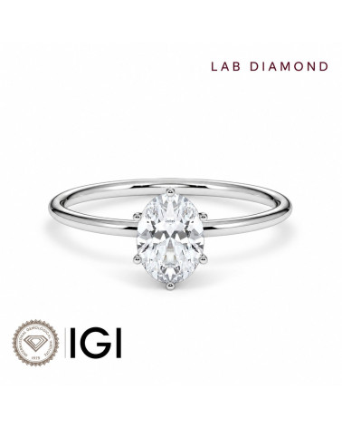 Anillo de compromiso de oro blanco o platino con diamante oval lab | Staring
