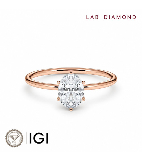 Anell de compromís d’or rosa amb diamant oval de laboratori | Staring