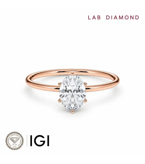 Anillo de pedida  en oro rosa con diamante oval lab | Staring
